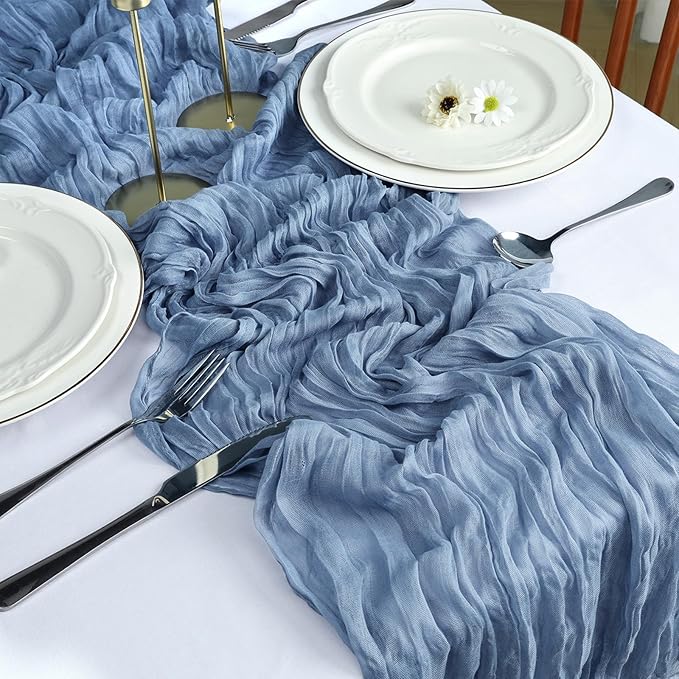 6 Pack Dusty Blue Cheesecloth Table Runner 10FT Boho Cheese Cloths Gauze Fabric Table Runners 120 Inch Rustic Sheer for Wedding Birthday Party Baby Shower Centerpiece Home Decorations