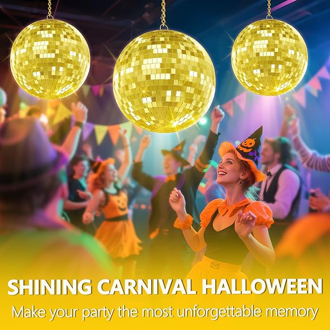 12"/16"/20" Mirror Disco Ball with Hanging Ring, for DJ Club, Party,Live Stage for Easy Installation, Disco Ball Mirror Balls Light Effect Mirrors Balls with Hanging Ring(Golden, Pink) 16inch Golden