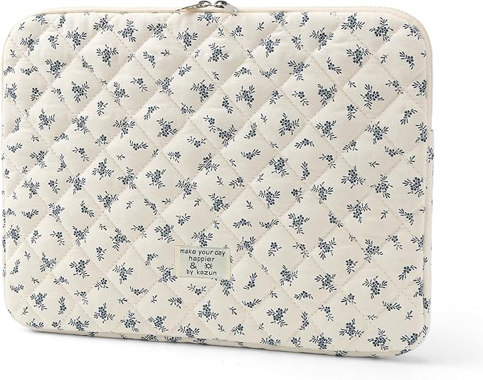 Puffy Laptop Sleeve 13-15.6 Inch Cute Quilted Laptop Protective Case Padded Floral Computer Sleeve for MacBook (A-Light Blue, 15 Inch)