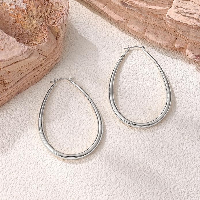 Gacimy Chunky Hoop Earrings for Women, 14K Gold Plated Oval Hoop Earrings with 925 Sterling Silver Post