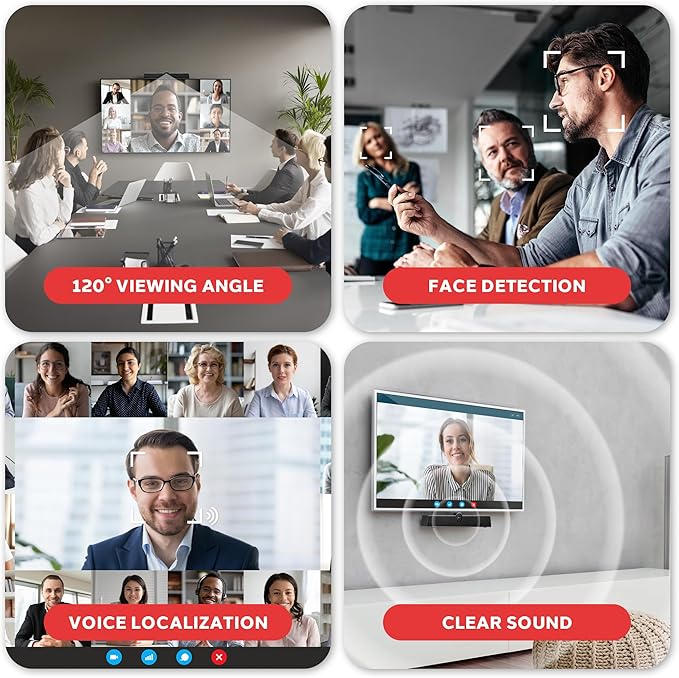 Pyle 4K USB Video Conference Room Camera System 120° FOV with 5X Zoom, AI Auto Framing, Echo Cancellation, 8m Mic Pickup Conferencing System for Home Offices, Zoom, Skype, Microsoft Teams, PC Meetings