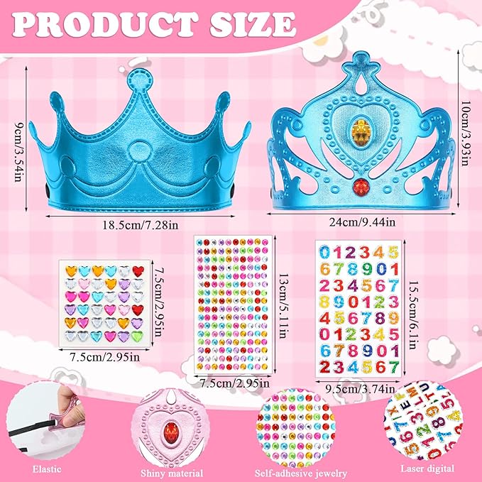 ZYNERY 29 Pcs Foam Crowns Set for Kids Princess Crowns Tiaras King Crown DIY Crafts with Gem Stickers Bulk 4-14mm Rhinestones,Birthday Party Role Play
