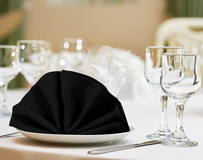 Utopia Home [24 Pack, Black] Cloth Napkins 18x18 Inches, 100% Polyester Hemmed Edges, Washable and Reusable Ideal for Parties, Weddings and Dinners