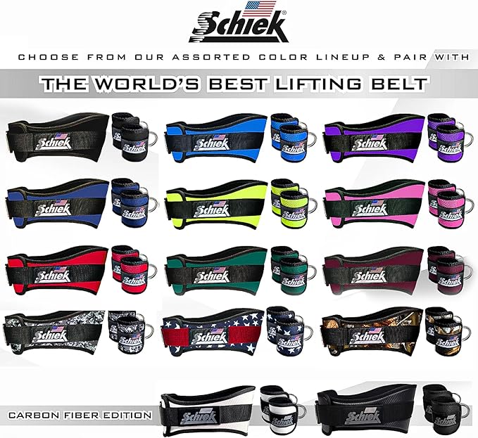 Schiek Sports 1707 Ankle Cuffs - Ideal for Glute Kickbacks and Cable Machine Workouts - Durable and Built To Last