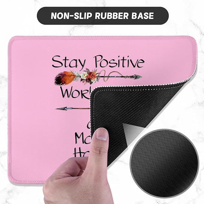 ITNRSIIET Mouse Pad with Stitched Edge Premium Textured Smooth Precise Operation Waterproof Washable Non-Slip Rubber Base Desktop Protection Mat, 10.2×8.3×0.12 inches, Inspirational Quote Pink