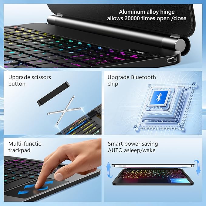 Keyboard Case for iPad Air 11-inch (M3 2025 / M2 2024) & iPad Pro 11 inch(1st/2nd/3rd/4th Generation)，Magic Magnetic Backlit Keyboard Case with Multi-Touch Trackpad- Easy-Set Floating Cantilever Stand