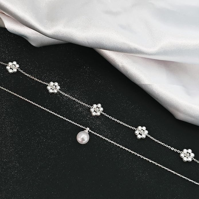 OGD Gold Pearl Necklaces Set for Women 14K Gold Plated Dainty Layered Pearl Cute Daisy Pearl Choker Gold Necklace Gifts for Women Gold Trendy Jewelry Gifts