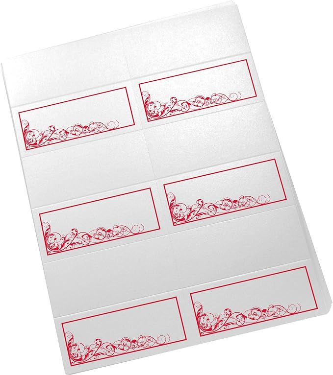 Scribble Vintage Swirl Printable Place Cards, Ruby Red (Choose Color), Set of 60 (10 Sheets), Laser & Inkjet Printers - Wedding, Party, Dinner, and Special Events