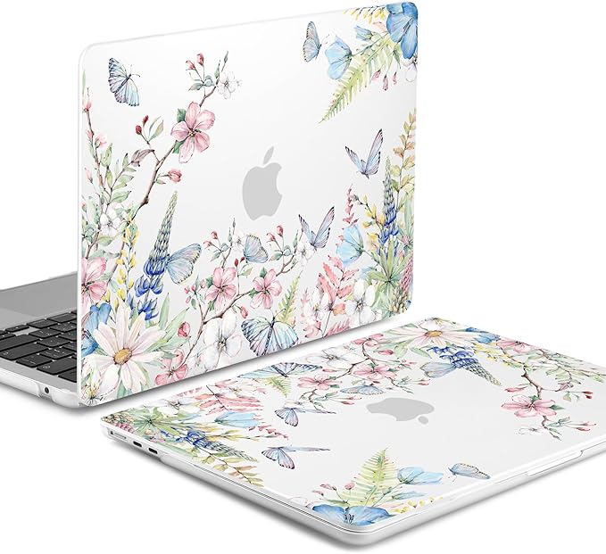 Batianda Premium Case for New MacBook Air 15 inch 2025 M4 2024 2023 with M3 M2 Chip, Designed Protective Plastic Hardshell & Keyboard Cover & Screen Protector, Butterfly and Flower