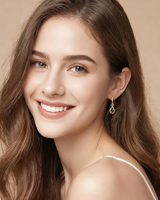 FANCIME Valentines Day Gift Dangle Drop Earrings 925 Sterling Silver Dainty Infinity Round Gemstone Birthstone Jewelry Birthday Gifts for Her Women