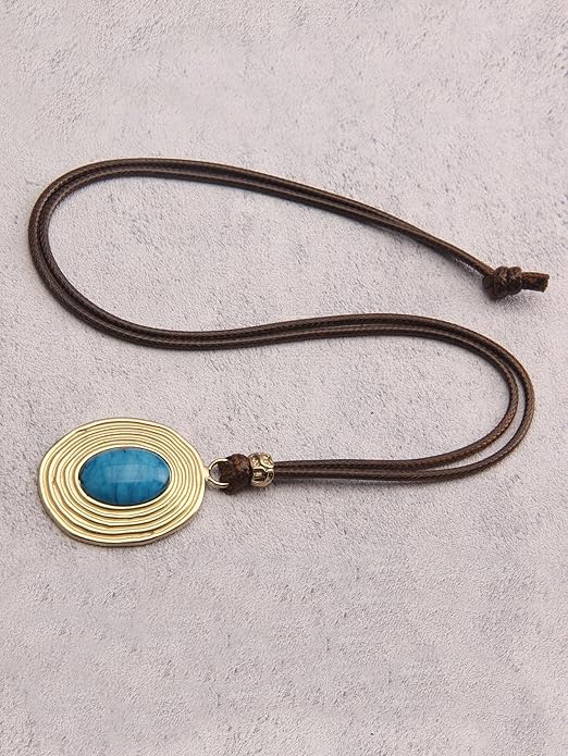 GelConnie Boho Necklaces for Women Vintage Silver Circles Long Pendant Necklace Cowgirl Sweater Necklace Adjustable Leather Choker Necklace for Women