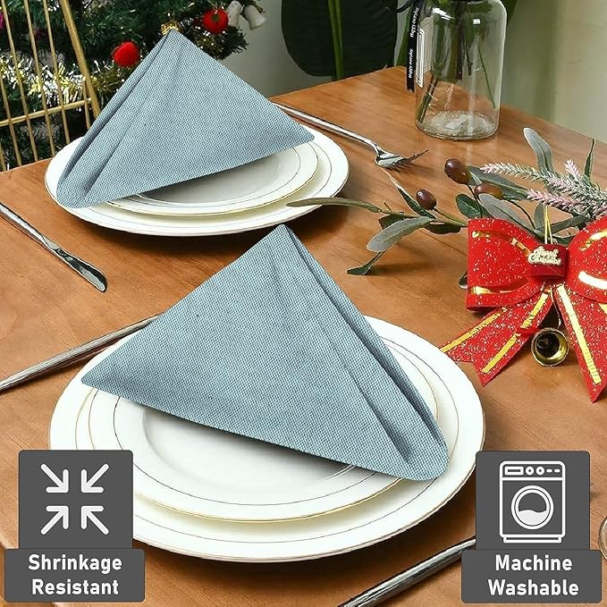 Ruvanti Cloth Napkins Set of 6, 18x18 Reusable Napkins Cloth Washable, Soft & Durable Table Napkin, Poly Cotton Fabric Dinner Napkins for Parties, Christmas, Thanksgiving, Weddings - Baby Blue