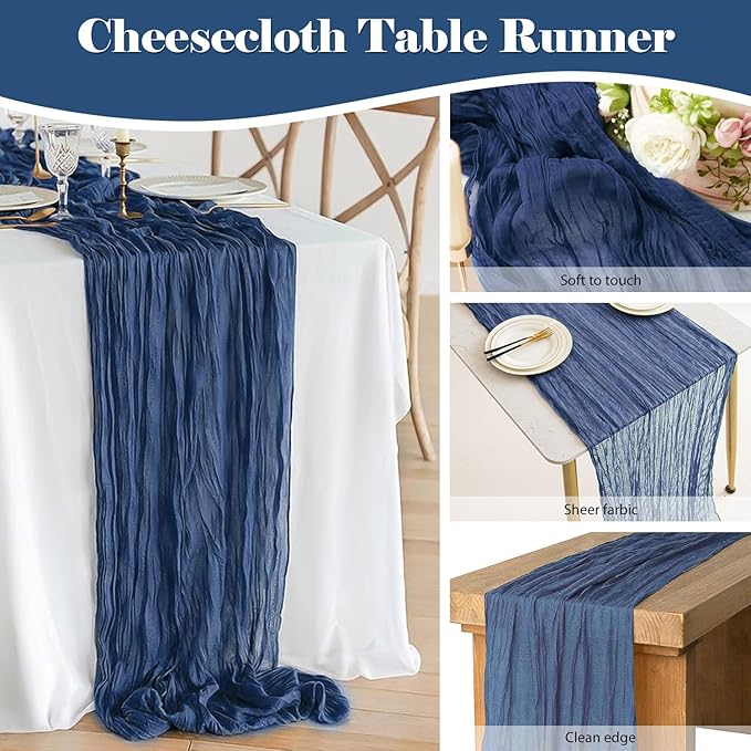 6 Pack 10 Ft Cheesecloth Table Runner Navy Blue Gauze Long Table Runners Boho Gauze Cheese Cloth Table Runner Rustic Sheer Runner for Wedding Party Table Decor ( 35 x 120 Inch )