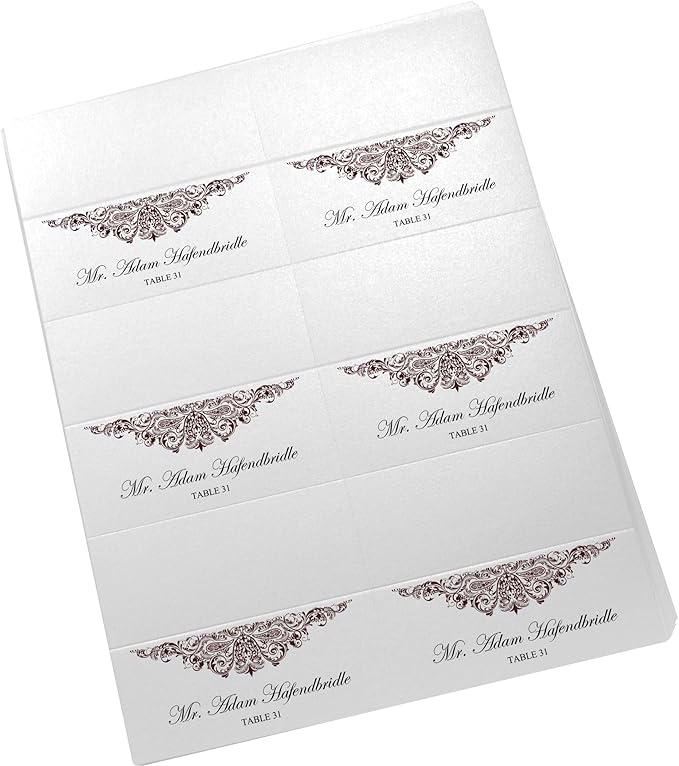 Paisley Printable Place Cards, Chocolate (Choose Color), Set of 60 (10 Sheets), Laser & Inkjet Printers - Wedding, Party, Dinner, and Special Events - Made in the USA