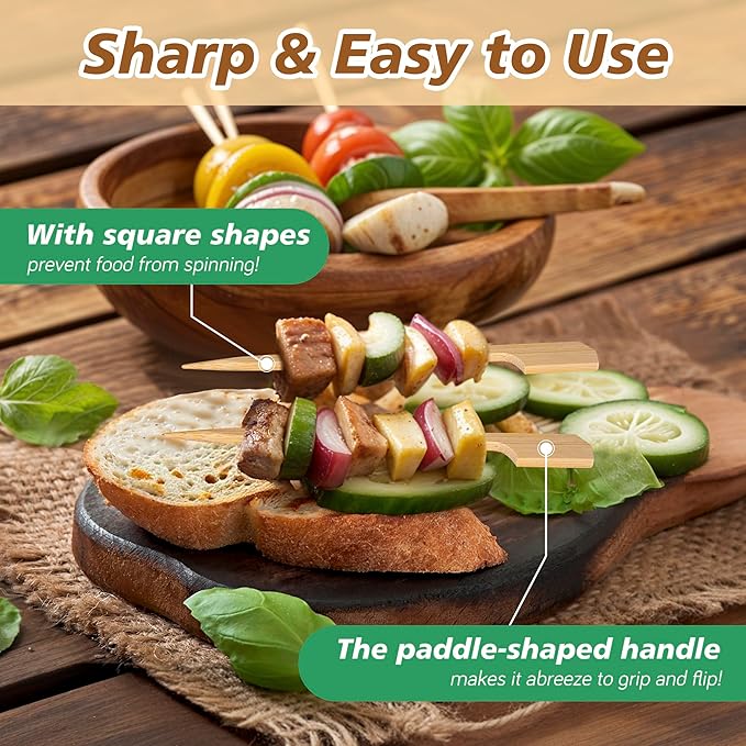 200pcs Bamboo Skewers for Appetizers, 4.7 inch Cocktail Picks, Mini Charcuterie Food Sticks for Party Fruit Kabobs, Martini Olive, Drinks, Small Sandwich Toothpicks, Wooden Paddle Skewer