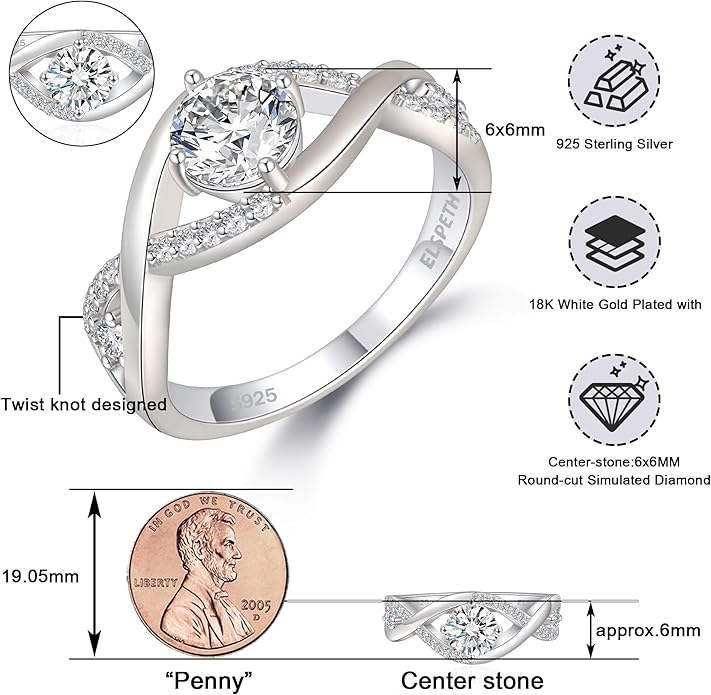 Elspeth 925 Sterling Silver Engagement Ring for Women Oval/Radiant/Pear/Princess/RoundCut Cubic Zirconia Promise Ring Size 4-10