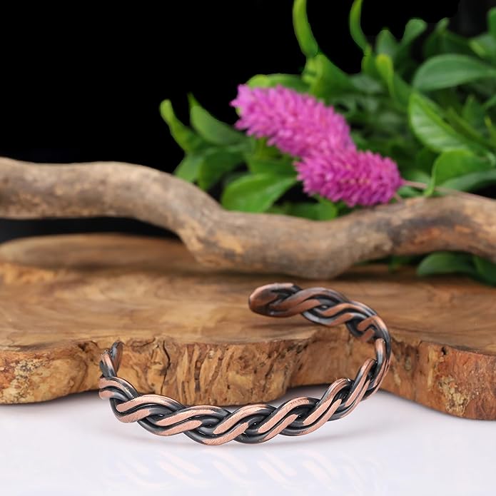 Handmade Elegant Copper Bracelet for Women and Men-Pure Copper Bracelet for Pain Relief and Stress Relief-Adjustable, Thickest, Twisted Copper Wire Bracelet to Fit many Size Wrist(folded)