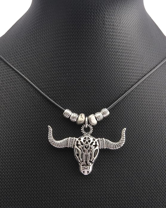 GelConnie Boho Necklaces for Women Vintage Silver Circles Long Pendant Necklace Cowgirl Sweater Necklace Adjustable Leather Choker Necklace for Women