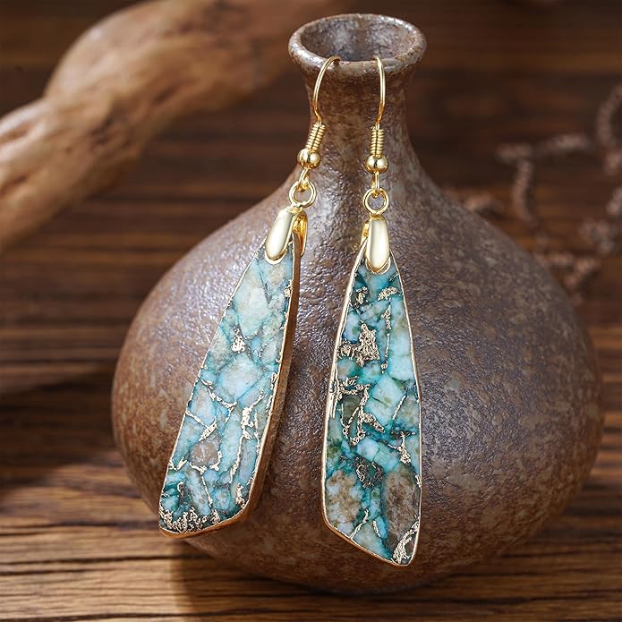 Boho Women Natural Stone Earrings Unique Healing Imperial Jasper Gemstone Energy Hypoallergenic Lightweight Dangle Drop Earrings Multiple Styles Earrings Jewelry for Birthday Party Gift