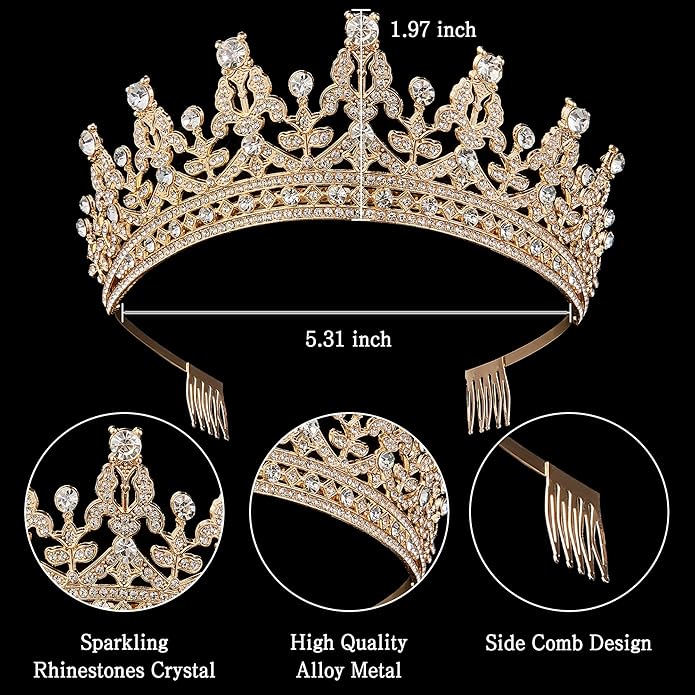 Gold Crown for Women Crystal Princess Tiaras Rhinestone Queen Headband Wedding Bridal Hair Accessories Birthday Prom Pageant Party Coming of Age Ceremony Photo Props