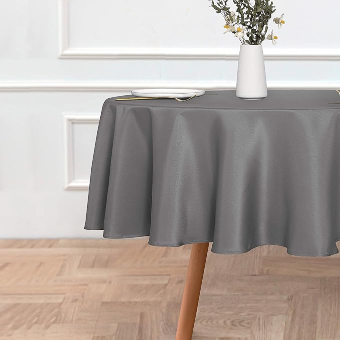 sancua Round Tablecloth - 80 Inch - Water Resistant Spill Proof Washable Polyester Table Cloth Decorative Fabric Table Cover for Dining Tables, Buffet Parties and Camping, Light Grey