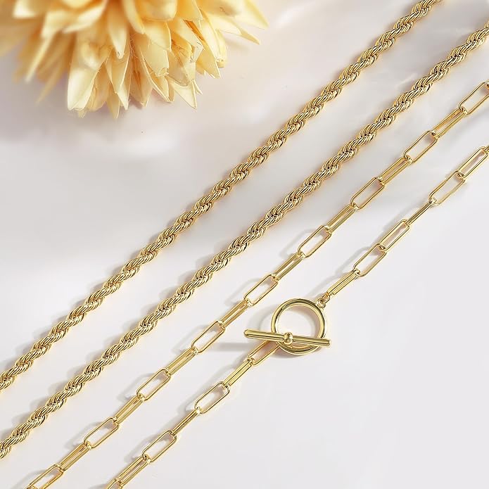 CHESKY Layered Necklaces for Women, 14K Gold Plated Chain Necklace Women Trendy Cuban Link Paperclip Chain Toggle Clasp Necklace Fashion Chunky Jewelry for Women
