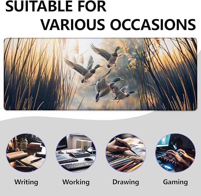 Mallard Ducks Large Mouse Pad, Gaming Mouse Pad, Keyboard Mat, Non-Slip Rubber Base, Office Accessories, Desk Mat, MousePads for School, Work, Home Decor Gifts 31.5" x 11.8"