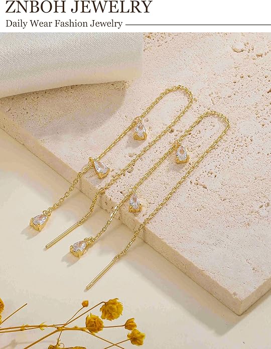 Gold Silver Dangle Earrings for Women Trendy 14K Gold Plated Drop Long Threader Chain Dangling Earring Hypoallergenic Pearl Butterfly Flower Clover CZ Wedding Earrings for Brides Jewelry Gifts