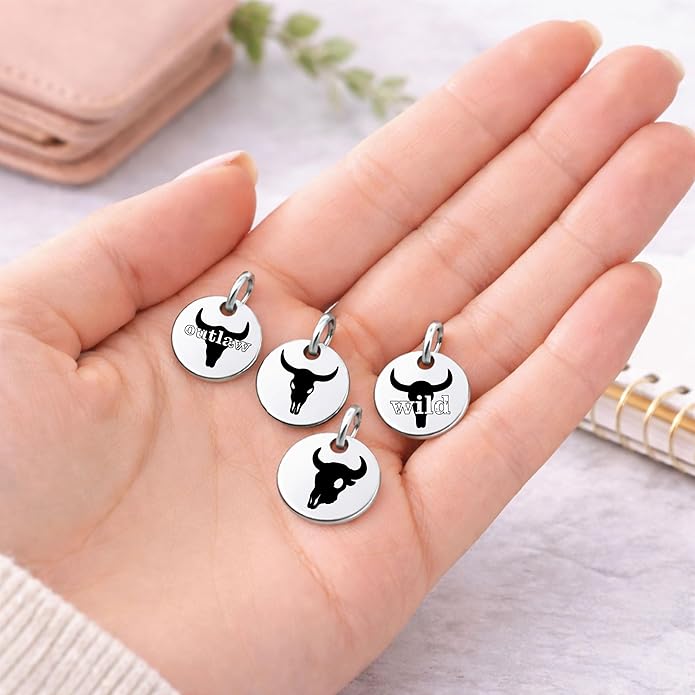 SM Design Western Charm Set of 4 – Stainless Steel Western Charms for Bracelets & Necklaces – Cowgirl, Ranch & Country Style Jewelry Charms – Western Gift for Women & Moms