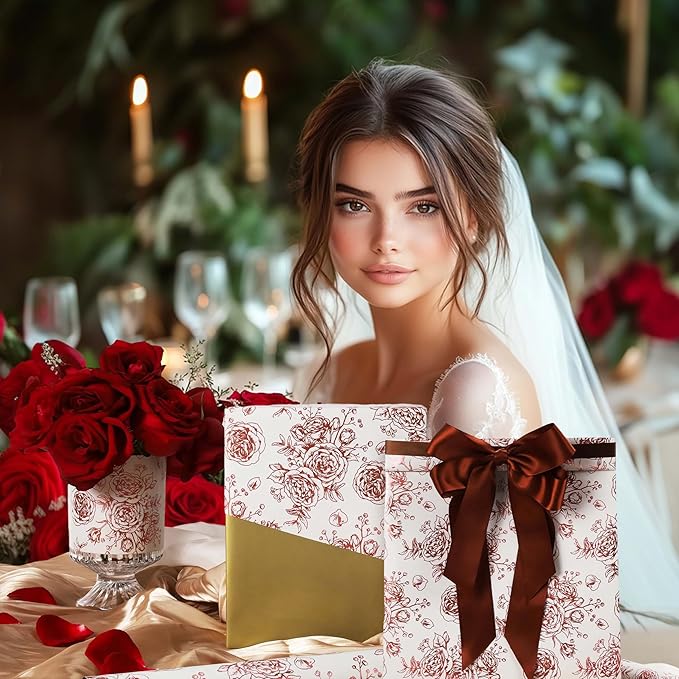 LaRibbons Reversible Floral Wrapping Paper Roll, 17Inch x 33 Feet (46.7 Sq. Ft) – Double-Sided Rose Gold Foil Design for Wedding, Mother’s Day, Bridal Shower & Birthday