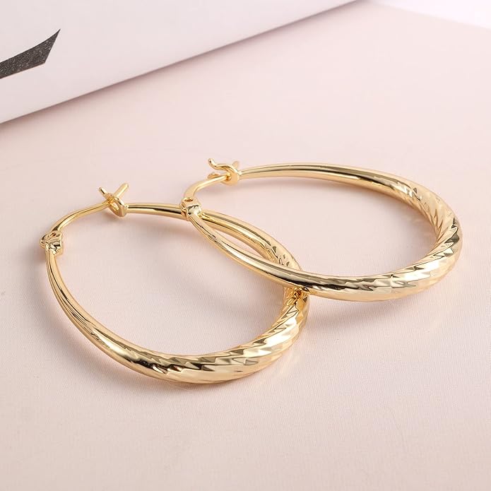 Silver Oval Hoop Earrings Hypoallergenic 14K Gold Plated Sterling Silver Lightweight Oval Hoop Earrings for Women Gilrs
