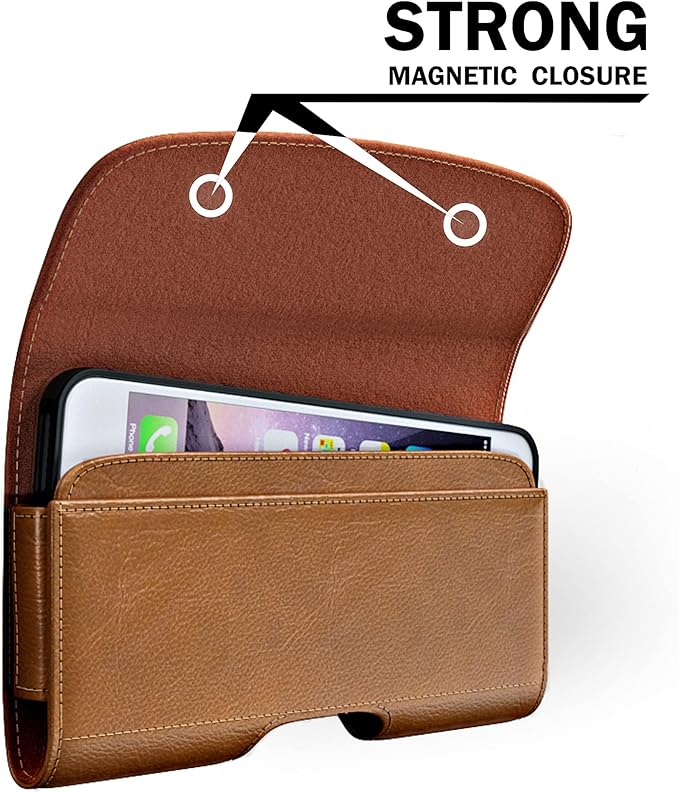 PiTau Holster for Samsung Galaxy Ultra S25 S24 S23 S22 S21 S20 A73 A54 A53, Phone Belt Clip Holder Case for Google Pixel Pro XL 9 8 7 6 4 3, Men's Big Cellphone ID Card Carrying Pouch, Brown X-Large