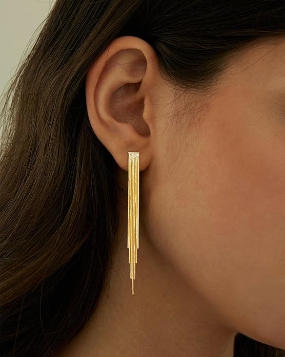 Gold Earrings for Women Trendy, Simple Dainty 14K Gold Plated Paperclip Square Chain Link Dangle Hoops Earrings Pin Stud Huggie Earrings Lightweight Hypoallergenic Minimalist Aesthetic Gold Jewelry for Christmas Gifts