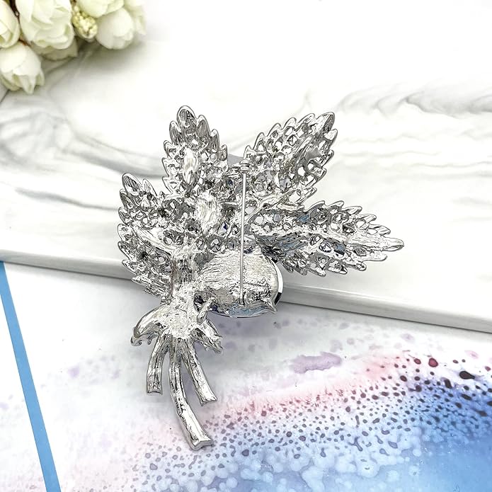 YOQUCOL Big Large Brooch Pin Austrian Crystal Leaf Shape Bouquet Rhinestone Scarf Decoration Wreath Cloth Brooches Pins For Women Girls