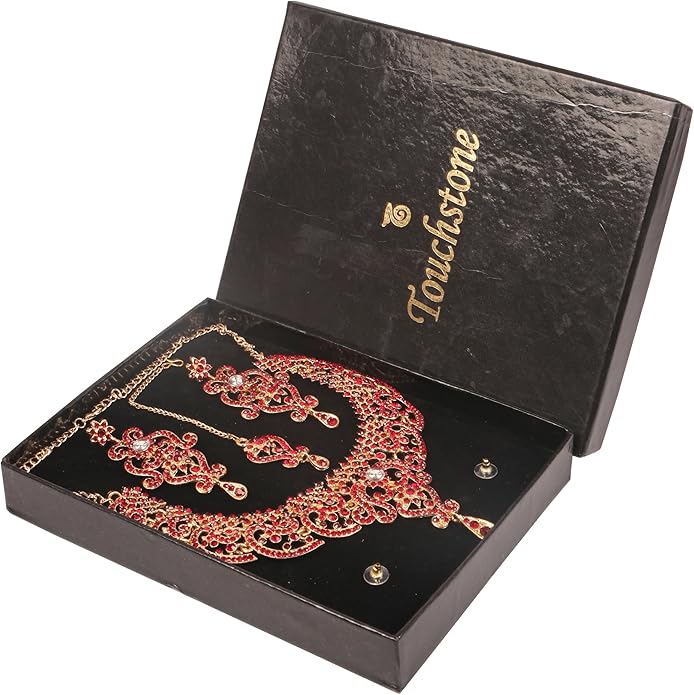 Touchstone Indian jewelry set for women bollywood gold jewellery wedding outfits necklace sets earrings bridal maang tikka fancy costume girls big desi accessories rhinestone in gold or silver tone