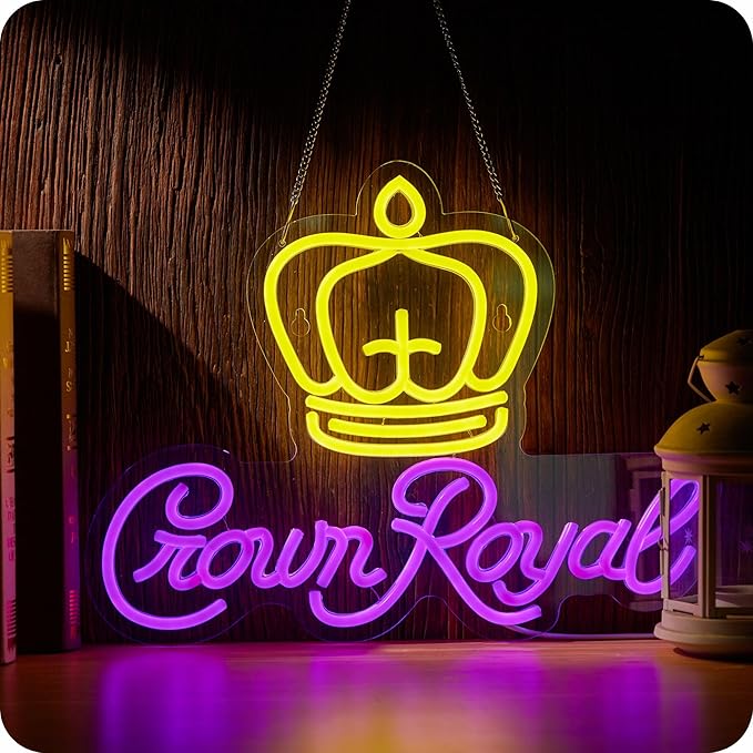 Crown Neon Sign for Wall Decor Beer Light Up Signs Whiskey LED Lights for Man Cave Bar Pub Store Party Club