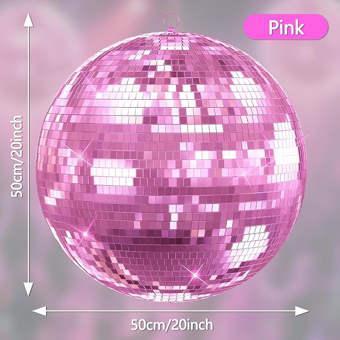 Disco Ball, 12/16/20 Inch Hanging Disco Ball, Mirror Ball for Party Decoration, Wedding, DJ Club, Stage, Birthday, Christmas, New Years Celebration (Pink, 20Inch)