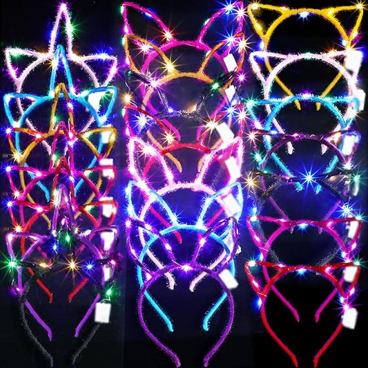 Giegxin 42 Pcs LED Halloween Glow in the Dark Headband Set, 14 Unicorn Style Light up Headband 14 Cute Cat Ear Luminous 14 Rabbit Bunny Ear for Party Decorations Women Adult Birthday Gift
