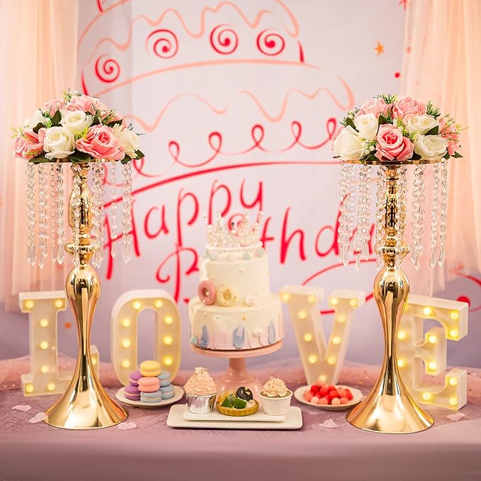 Gold Centerpieces for Table Wedding: 21.3in Crystal Flower Arrangement Stand, Gold Flower Vase, Wedding Centerpieces for Tablesfor Event, Reception, Birthday, Home Decor, 2 Pcs