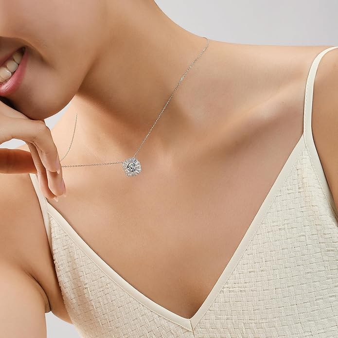 MISS MIMI Solitaire Cubic Zirconia Necklace for Women, 1–3 CT Round,Heart,Princess Cut CZ Options, Bezel or Prong Set in 925 Sterling Silver, Adjustable 16–20" Minimalist Everyday Jewelry