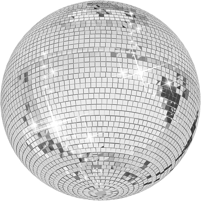 12/16/20 Large Disco Ball,Silver Hanging Party Mirror Ball with Hanging Disco Balls for DJ Club,Mirrorball with Reflective GlassParty, Wedding Decoration, Disco Ball Decor (Silver 20IN)