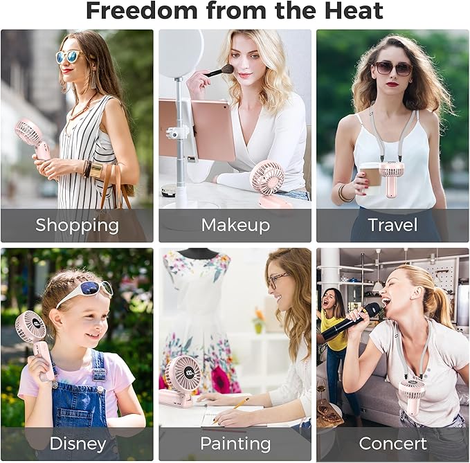 Portable Handheld Fan, 5000mAh Rechargeable Battery, Max 15H Cooling, 4 Speeds, LED Display, Foldable Design, 3-IN-1 Personal Pocket Fan with lanyard for Travel Outdoors Makeup Concert Commute