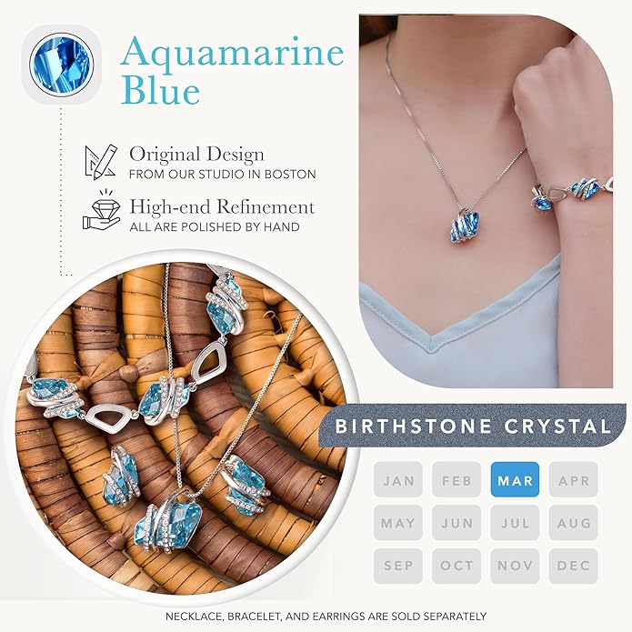 Leafael Wish Stone Pendant Necklace with Birthstone Crystal, 18K Rose Gold Plated/Silvertone, 18" + 2"