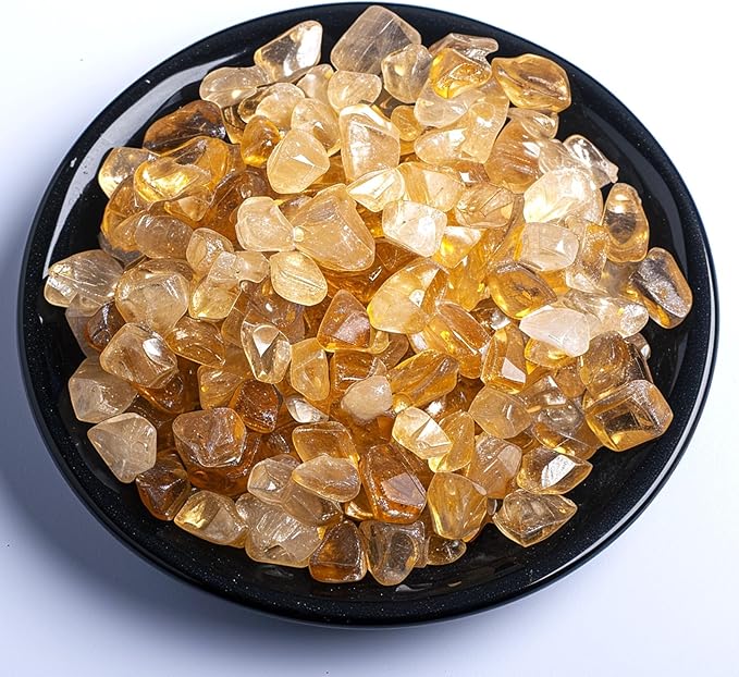 Polished Brazilian Citrine Crystal Chips 200 Pcs - 0.3" 10 oz Tumbled Stone Chips Crushed Sea Glass Stones Healing Reiki Crystal Making Home Decoration