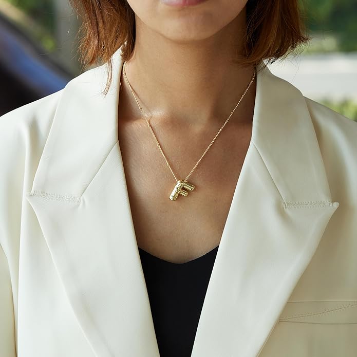 Inerney Valentines Day Gifts Gold Bubble Letter Necklace Initial Necklaces for Women, Chunky 14K Plated Balloon Initials, Trendy Charm Non Tarnish Custom Name Pendant Jewelry Gifts for Mom