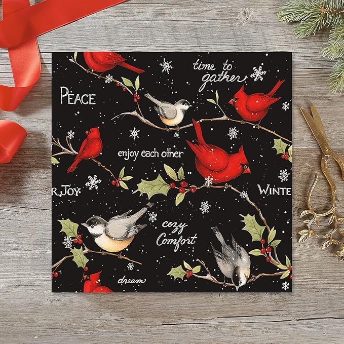 Current Birds on Black Christmas Rolled Wrapping Paper - Premium Jumbo 23-Inch x 32-Foot Gift Wrap Roll, 61 Square Feet Total
