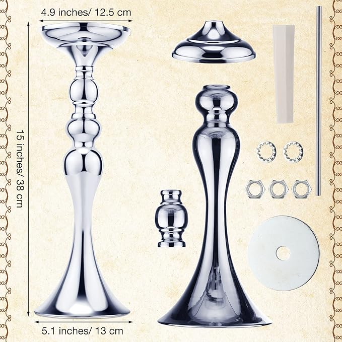 Sadnyy 16 Pcs Metal Flower Arrangements Stand Metal Wedding Centerpiece Stand Tall Table Decor Flower Vase for Wedding Reception Centerpieces Event Party Hotel Home Decor(15 Inch,Silver)