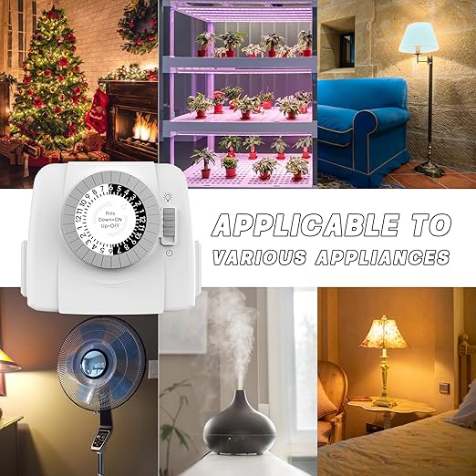 TiFFCOFiO Indoor Mechanical Light Timer, 3 Prong Plug in Timer Switch, 2 Grounded Outlets for Lamps Indoor, ETL Listed,15A/1875W
