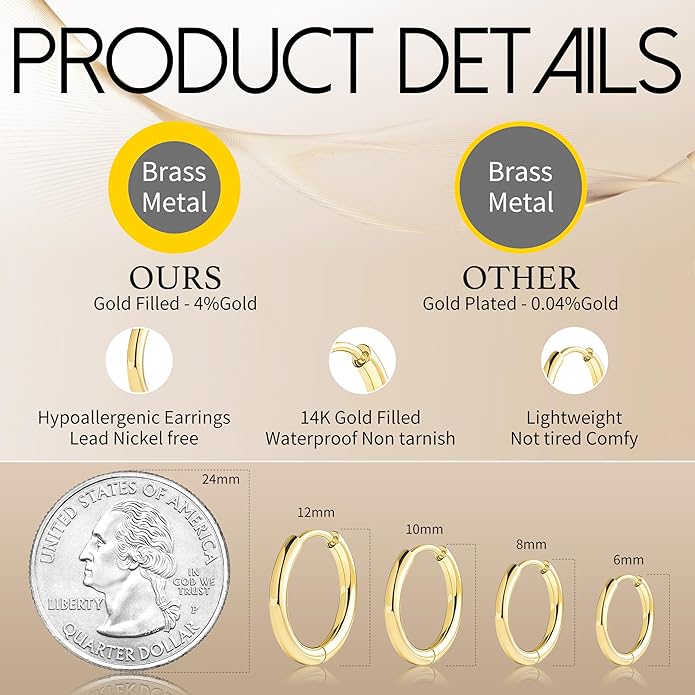 Small Gold Huggie Hoop Earrings Set for Women Men Hypoallergenic 14K Plated Stack Cartilage Earrings, Multiple Piercing Lightweight Mini Thin Cute Dainty Trendy Jewelry Set Christmas Gifts for Women