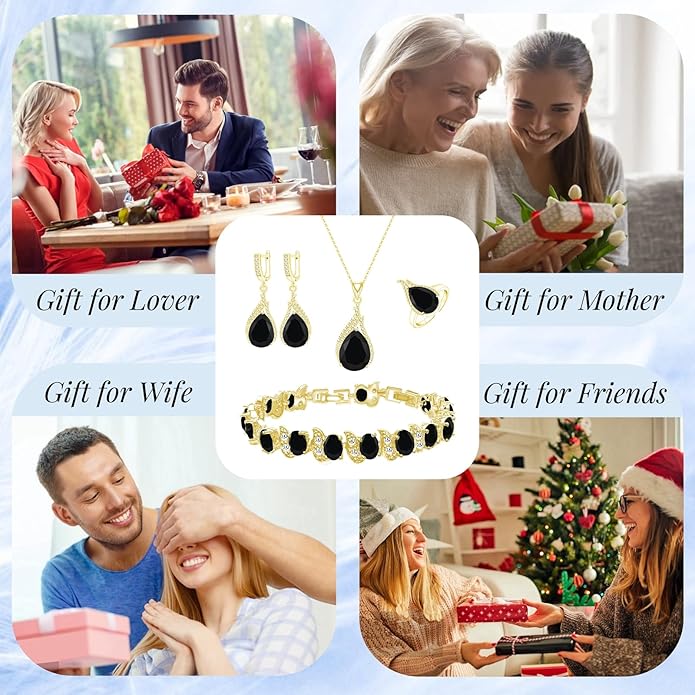 GZWHD Jewelry Set for Women CZ Earrings Necklace Ring Bracelet Set Prom Party Wedding Jewelry Gift for Mother Friend Wife